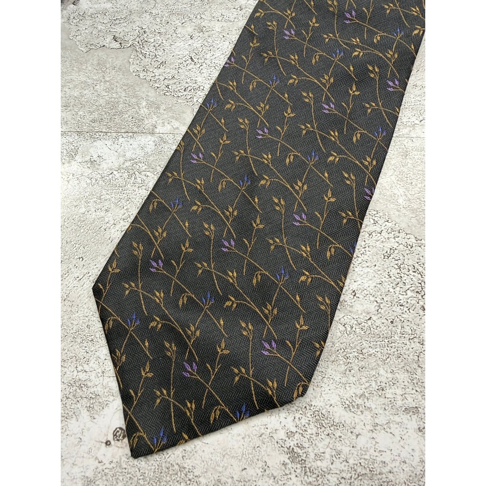 Today's Man Necktie Mens One Size Gray Floral Silk Made in Italy Herringbone